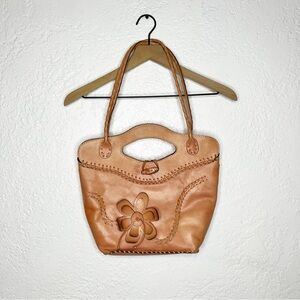 PATRICIA NASH Italian Leather Braided Flower Shoulder Bag in Blush